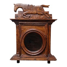 *HH* Antica Bacheca Vetrina In Legno Teca Vetrinetta Nicchia Orologio Cavallo
