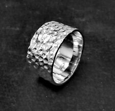 ANELLO A FASCIA LARGA 1,3 CM MARTELLATA ARTIGIANALE IN ARGENTO 925 UOMO DONNA 