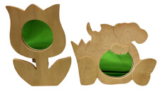 PORTAFOTO SPECCHIO DECOUPAGE IN LEGNO NATURALE PER DECORAZIONE CANE FIORE CM19,5