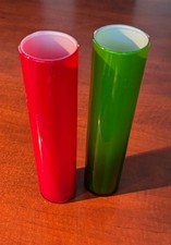 Vasi (n. 2) tubulari Murano - Venezia rosso - verde interno vetro lattimo.