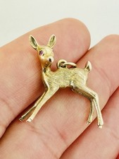 Ciondolo Georg Jensen oro 9k 9ct cervo cerbiatto con occhi di rubino Londra 1965