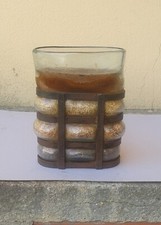 VECCHIO ANTICO VASO VETRO SOFFIATO CANDELIERE PORTACANDELA VETRO 23X18X9 