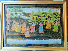 EGITTO 1950s, QUADRO DIPINTO SU SETA, ENTRO CORNICE LEGNO FOGLIA ORO (cm.76x56)