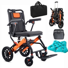 Sedia a Rotelle Pieghevole da Trasporto per Adulti, Asta Scorrevole Telescopica,12kg