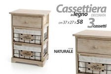 MOBILE A CASSETTIERA IN LEGNO A 3 CASSETTI 37x27x58 CM DESIGN CASA SHABBY CHIC