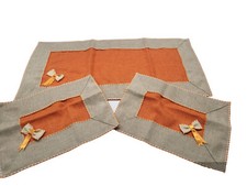 Tris centrini Runner Centro quadrato Juta con smerlino Tinta unita Made in Italy