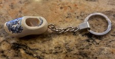 Holland Wood Clog Shoe Key Chain Blue & White Dutch