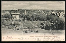 Catania, Giardino Bellini con veduta dell'Etna coperio di neve, cartolina 