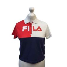 Polo Fila rossa, bianca e blu sportiva manica corta zip UK donna UK taglia XS