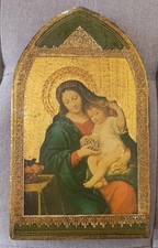 ANTICO QUADRO MADONNA CON GESÙ LEGNO DORATO ICONA STILE GOTICO RINASCIMENTALE