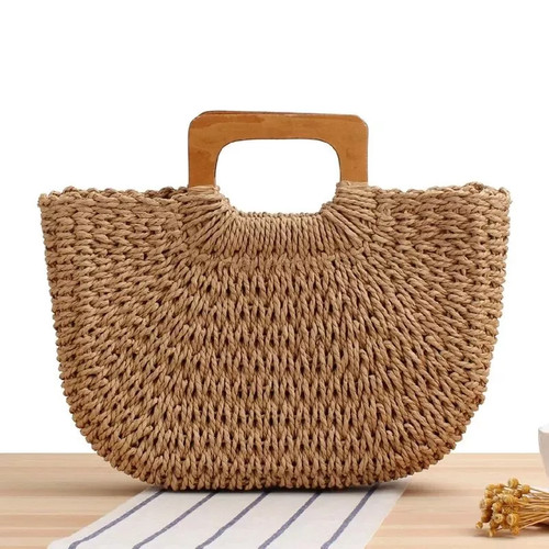 Borsa paglia intrecciata beige - intrecciata,
