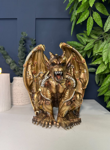 Gold steampunk gargoyle statue - steampunk,
