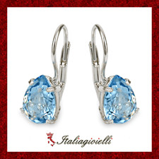 Orecchini Gocce Brillanti con Acquamarina in Argento 925 Rodiato Oro Bianco