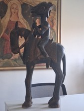 Vecchia scultura novecentesca africana, cavaliere  a cavallo arte africana