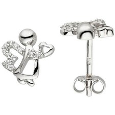 Orecchini Chiusura a Farfalla Angelo Angioletto 925 Argento Con 24 Zirconia