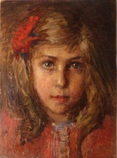 Dipinto olio su cartone Antonio Mancini cm 32 x 23 ritratto di fanciulla