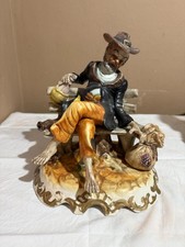 Statua capodimonte anziano su panchina originale anni '60 '70