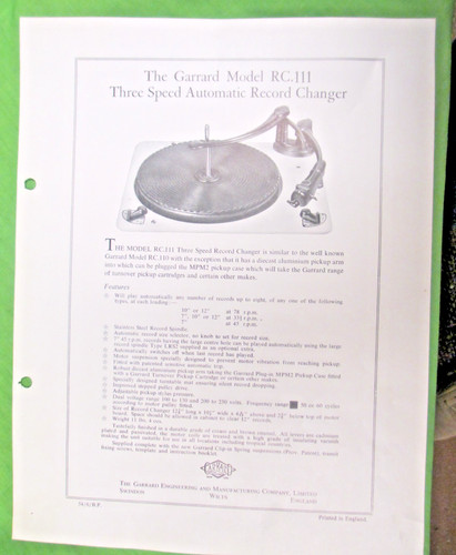 Garrard model 111 - model,