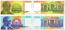 YUGOSLAVIA - Lotto 2 banconote 500k 500mln dinara 1993/1994 FDS UNC