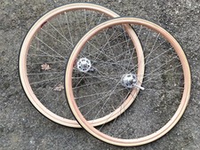 Ruote cerchi legno Ghisallo, mozzi Campagnolo, tubolari Vittoria-Vintage Eroica 