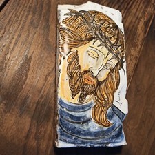 DERUTA o castelli mattone placca parete terracotta ceramica firmata GESÙ CRISTO 