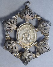 Filigrana argento medaglia religiosa Battesimo di Gesù Giovanni Battista Madonna