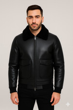 Bomber uomo in pelle nera con
