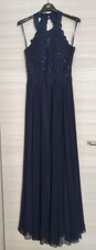 Abito lungo blu, taglia S, pizzo con swarovski