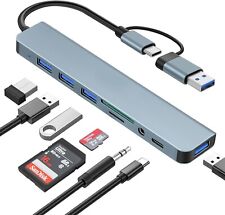 8 in 1 Hub USB C, Adattatore USB C 4 porte USB, lettore di schede SD/TF, jack au