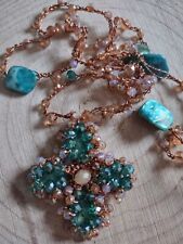 COLLANA Con Ciondolo Croce Fatta A Mano All'uncinetto 