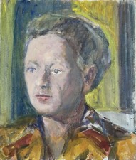 Sconosciuto Pittore Quadro a Olio Ritratti Donna Annata Midcentury 32,5x27,5cm