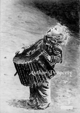 FISARMONICA BAMBINO CHE SUONA disegno originale a matita grafite 9,5" x 13"