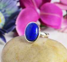Anello dichiarazione ovale pietra preziosa lapislazzuli argento sterling...