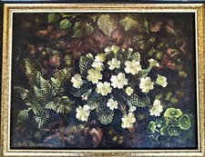 Vintage XX secolo Dipinto olio firmato H. CHEGWIDDEN (1913-2001),Fiori natura morta