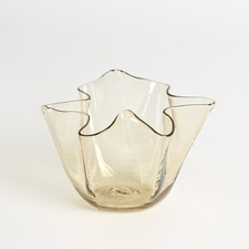 Vaso in vetro di Murano Fazzoletto incisione timbro VENINI 1955 circa beige decorativo vintage