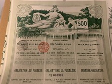 500 Lei AUR 1906 Jassy città Iasi Romania Gold Bond Stock Certificato non annullato