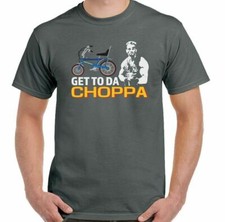 Get To Da Choppa T-Shirt Raleigh Bicicletta Uomo Divertente Chopper Arnie Top