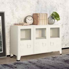 vidaXL Credenza Bianca Industriale 105x35x62 cm in Metallo e Vetro