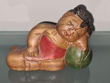 Buddha cinese in legno intagliato buona fortuna che dorme