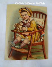 ANTICA OLEOGRAFIA BAMBINA SUL GIRELLO CON CONIGLIETTO GIOCATTOLO EPOCA 1880-260