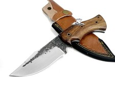 COLTELLO ARTIGIANALE DA CACCIA IN ACCIAIO BALESTRA LAMA FISSA BUSHCRAFT LEGNO