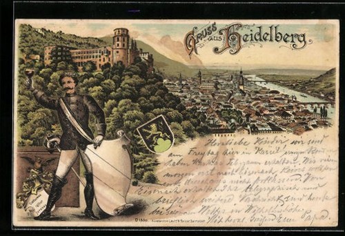 Litografia heidelberg veduta - litografia, heidelberg,