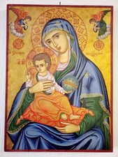 Icona sacra bizantina fatta a mano Cm.40x30 Madonna degli Angeli