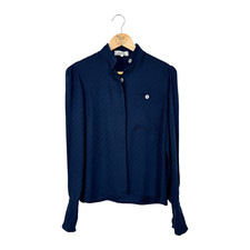 Hermès camicia manica lunga seta donna taglia 38 blu made in France