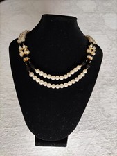 Collana girocollo doppio filo perle  vintage necklace anni '80 dorata