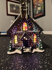 Mervyns Village Square Natale Fibra Ottica Chiesa 2005 Si Illumina Testato Funzionante