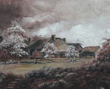 Dipinto ad olio villaggio