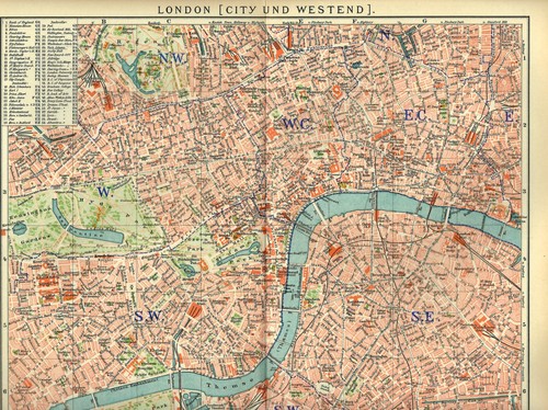 1902 antica mappa londra - antica,