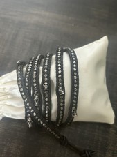 Bracciale Chan Luu pelle teschio nero 5 avvolgenti argento sterling 925 oscillante