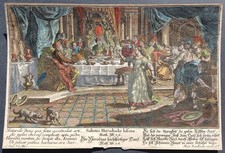 stampa antica erode salomè danza veli colori originali Engelbrecht 1740 circa